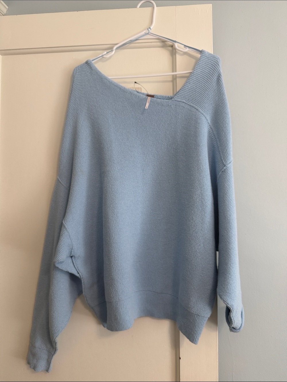 NWT Free People Pale Blue Off-the-Shoulder Knit Sweater